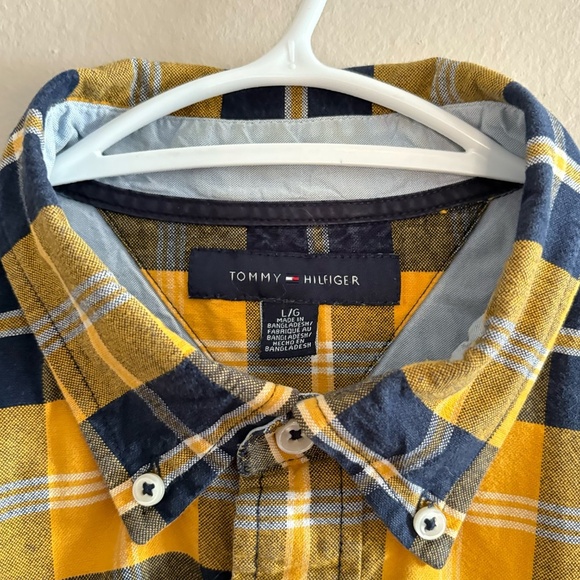 Tommy Hilfiger Yellow & Navy Blue Plaid Button Down Shirt Cotton Blend - Picture 5 of 16